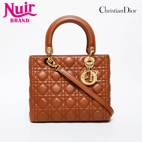 Christian Dior Lambskin Lady Dior Small 2way Handbag Brown WS21602
