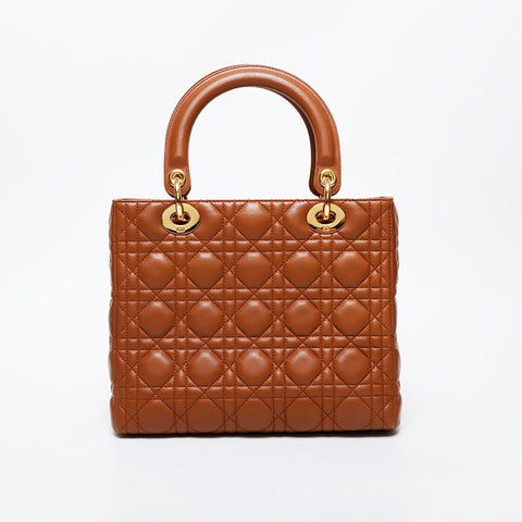 Christian Dior Lambskin Lady Dior Small 2way Handbag Brown WS21602