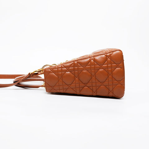 Christian Dior Lambskin Lady Dior Small 2way Handbag Brown WS21602