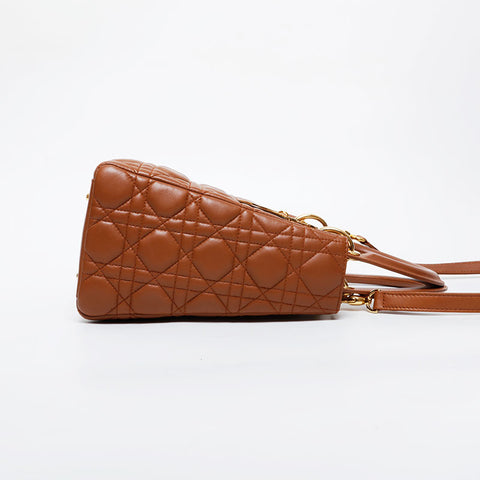 Christian Dior Lambskin Lady Dior Small 2way Handbag Brown WS21602