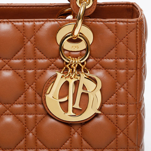 Christian Dior Lambskin Lady Dior Small 2way Handbag Brown WS21602