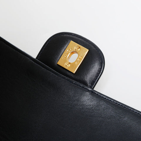 極美品 シャネル CHANEL 4番台 1996-1997 ラムスキン マトラッセ チェーン 25cm ダブルフェイス ショルダーバッグ  ネイビー WS21604