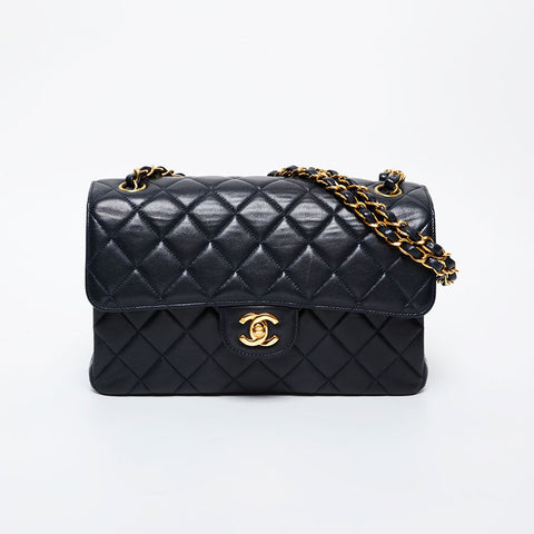 CHANEL No. 4 1996-1997 Lambskin Matelasse Chain 9.8" Double Face Shoulder Bag Navy WS21604