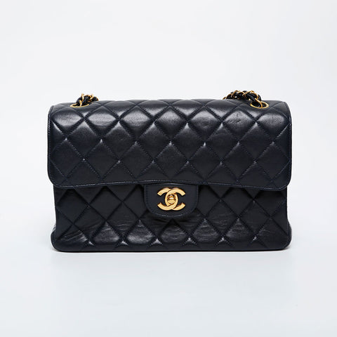 CHANEL No. 4 1996-1997 Lambskin Matelasse Chain 9.8" Double Face Shoulder Bag Navy WS21604