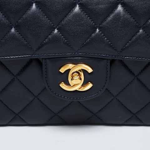CHANEL No. 4 1996-1997 Lambskin Matelasse Chain 9.8" Double Face Shoulder Bag Navy WS21604