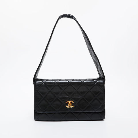 CHANEL No. 3 1994-1996 Lambskin Matelasse Shoulder Bag black WS21605