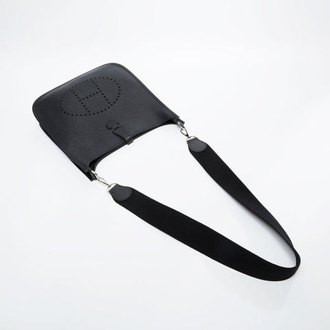 HERMES ◻︎K engraved 2007 Evelyn 1 PM Epsom Shoulder Bag black WS21610