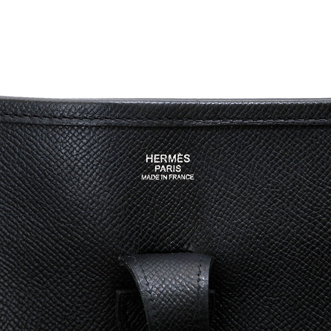 HERMES ◻︎K engraved 2007 Evelyn 1 PM Epsom Shoulder Bag black WS21610