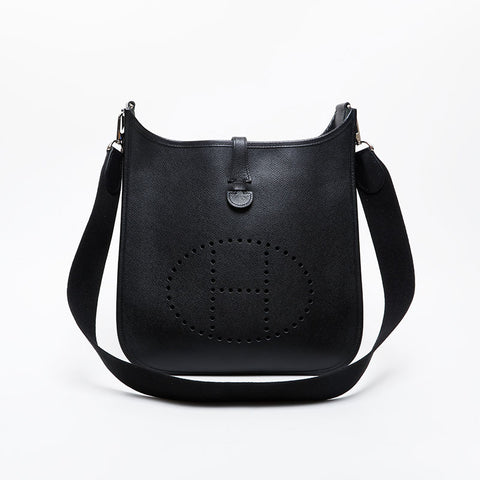 HERMES ◻︎K engraved 2007 Evelyn 1 PM Epsom Shoulder Bag black WS21610