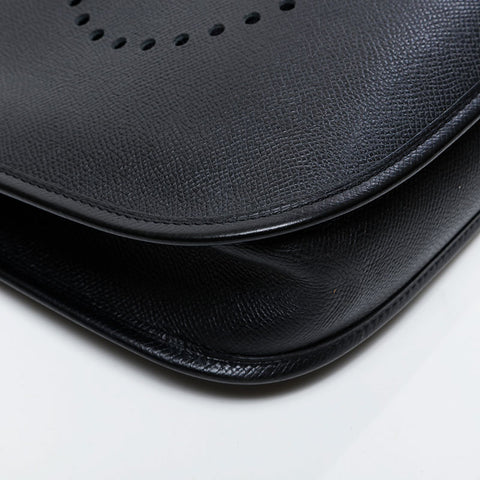 HERMES ◻︎K engraved 2007 Evelyn 1 PM Epsom Shoulder Bag black WS21610