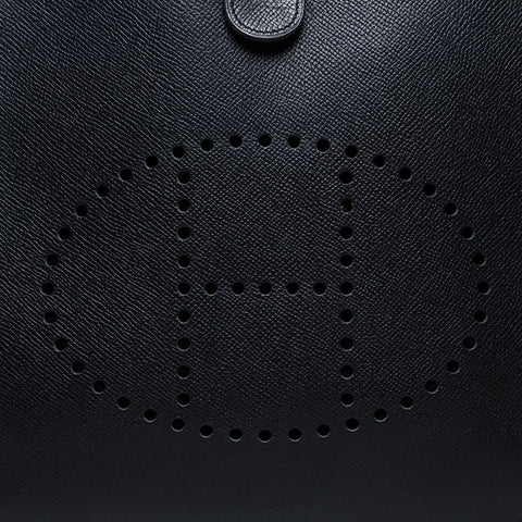 HERMES ◻︎K engraved 2007 Evelyn 1 PM Epsom Shoulder Bag black WS21610