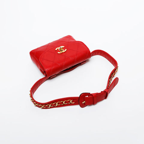 CHANEL Bicolor lambskin belt Waist bag Red WS21611