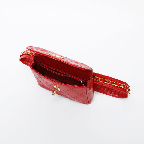 CHANEL Bicolor lambskin belt Waist bag Red WS21611