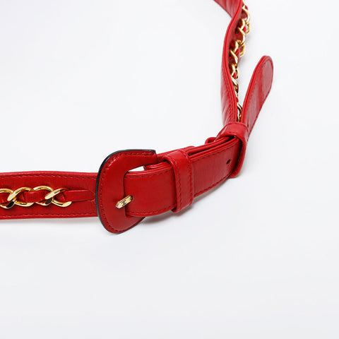 CHANEL Bicolor lambskin belt Waist bag Red WS21611