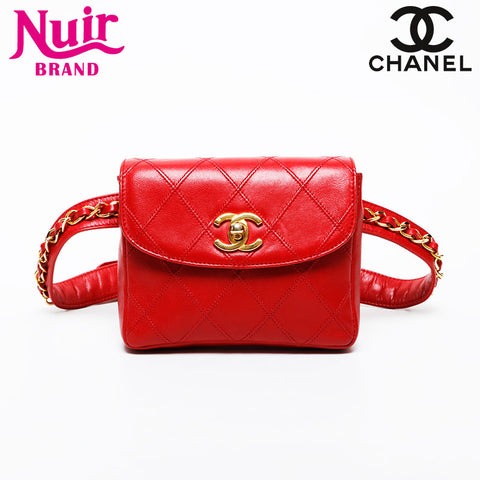 CHANEL Bicolor lambskin belt Waist bag Red WS21611