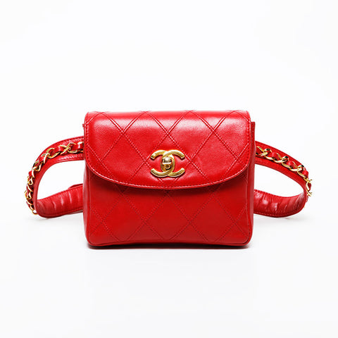 CHANEL Bicolor lambskin belt Waist bag Red WS21611
