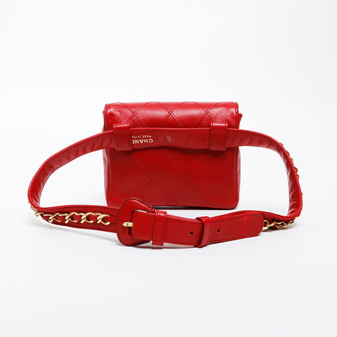 CHANEL Bicolor lambskin belt Waist bag Red WS21611