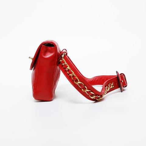 CHANEL Bicolor lambskin belt Waist bag Red WS21611