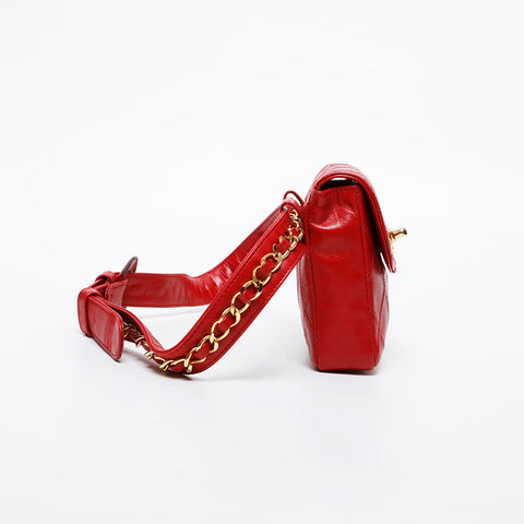 CHANEL Bicolor lambskin belt Waist bag Red WS21611