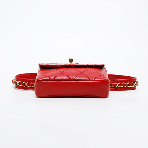CHANEL Bicolor lambskin belt Waist bag Red WS21611