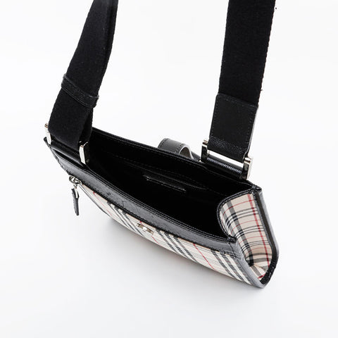 BURBERRY Check Canvas Leather Shoulder Bag beige WS21612