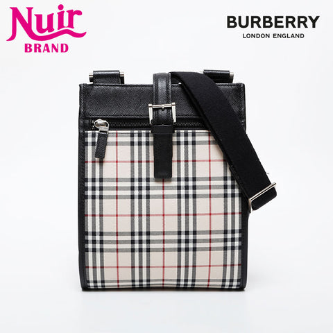 BURBERRY Check Canvas Leather Shoulder Bag beige WS21612