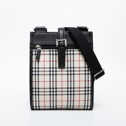 BURBERRY Check Canvas Leather Shoulder Bag beige WS21612
