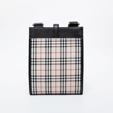 BURBERRY 格纹帆布皮革单肩包米色 WS21612