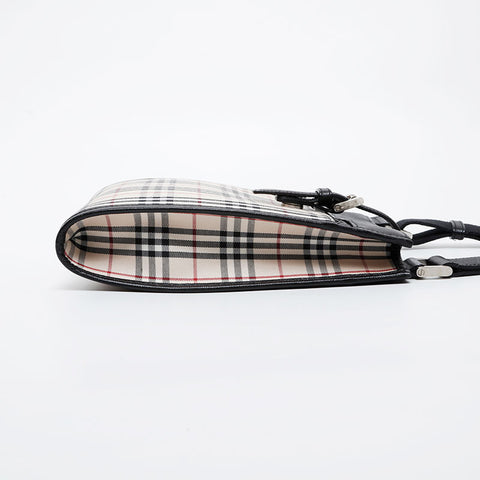 BURBERRY Check Canvas Leather Shoulder Bag beige WS21612