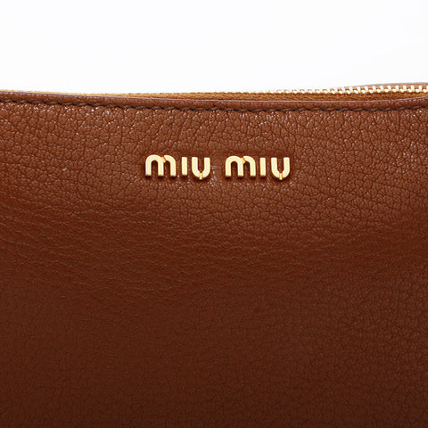 Miu Miu Leather Mini Pouch Shoulder Bag Brown WS21613