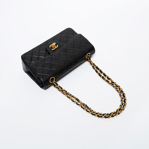 CHANEL No. 1 1989-1991 Matelasse 9.1" Lambskin Double Flap Shoulder Bag black WS21614
