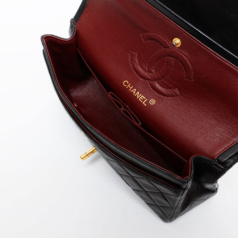 CHANEL No. 1 1989-1991 Matelasse 9.1" Lambskin Double Flap Shoulder Bag black WS21614