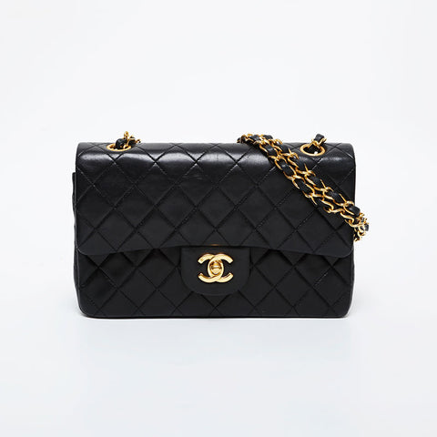 CHANEL No. 1 1989-1991 Matelasse 9.1" Lambskin Double Flap Shoulder Bag black WS21614