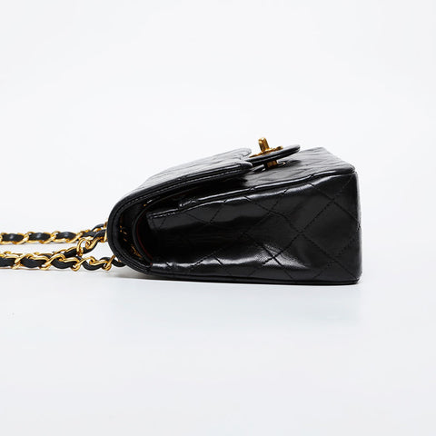 CHANEL No. 1 1989-1991 Matelasse 9.1" Lambskin Double Flap Shoulder Bag black WS21614