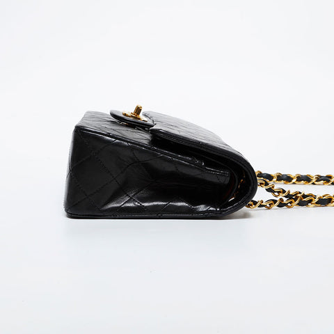 CHANEL No. 1 1989-1991 Matelasse 9.1" Lambskin Double Flap Shoulder Bag black WS21614