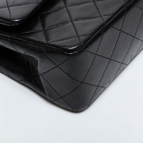 CHANEL No. 1 1989-1991 Matelasse 9.1" Lambskin Double Flap Shoulder Bag black WS21614