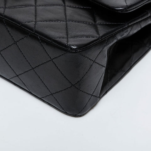 CHANEL No. 1 1989-1991 Matelasse 9.1" Lambskin Double Flap Shoulder Bag black WS21614
