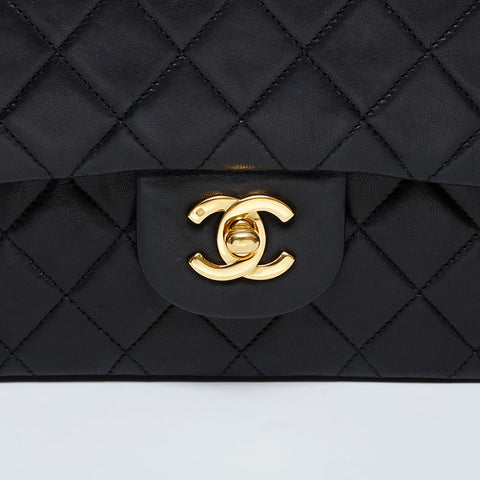 CHANEL No. 1 1989-1991 Matelasse 9.1" Lambskin Double Flap Shoulder Bag black WS21614