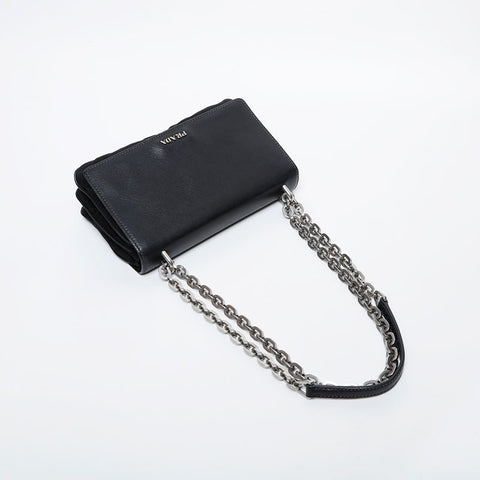 PRADA Nylon Saffiano Leather Chain Shoulder Bag black WS21615
