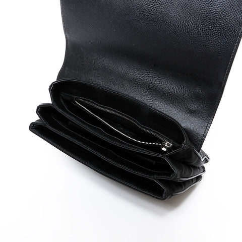 PRADA Nylon Saffiano Leather Chain Shoulder Bag black WS21615
