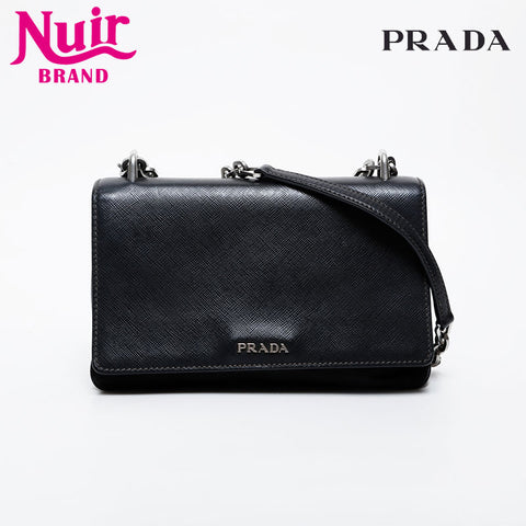 PRADA Nylon Saffiano Leather Chain Shoulder Bag black WS21615