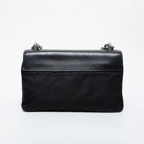 プラダ PRADA ナイロン サフィアーノ レザー チェーン ショルダーバッグ ブラック WS21615