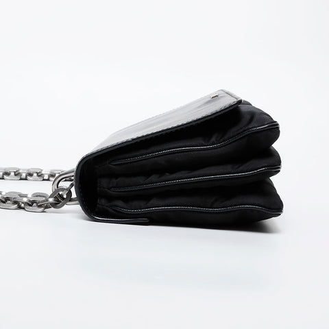 PRADA Nylon Saffiano Leather Chain Shoulder Bag black WS21615