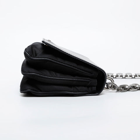 PRADA Nylon Saffiano Leather Chain Shoulder Bag black WS21615