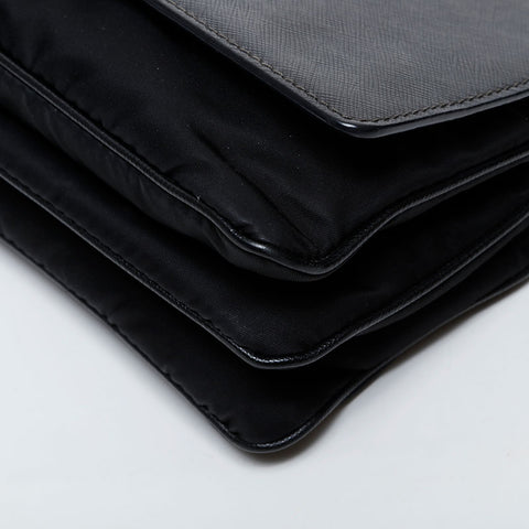 PRADA Nylon Saffiano Leather Chain Shoulder Bag black WS21615