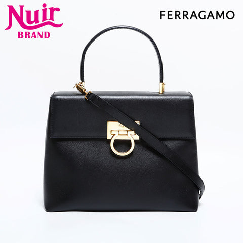 Salvatore Ferragamo Leather Gancini 2way Handbag black WS21619