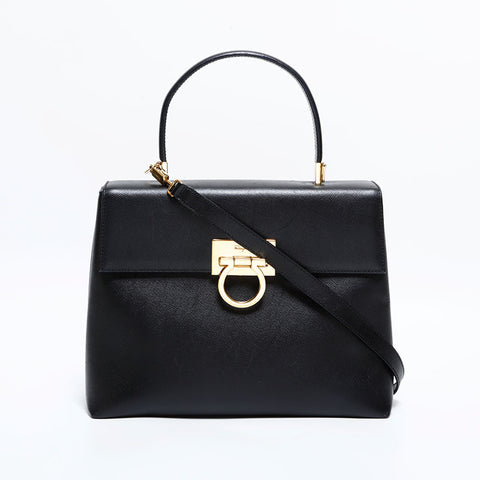 Salvatore Ferragamo Leather Gancini 2way Handbag black WS21619