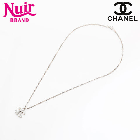 CHANEL 06V COCO Mark Rhinestone Necklace Silver WS21643