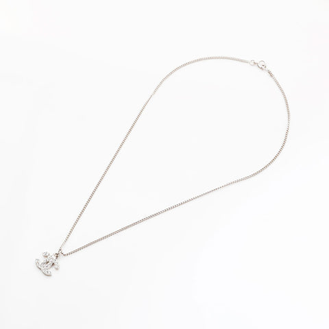 CHANEL 06V COCO Mark Rhinestone Necklace Silver WS21643