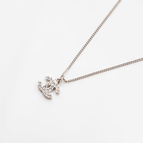 CHANEL 06V COCO Mark Rhinestone Necklace Silver WS21643